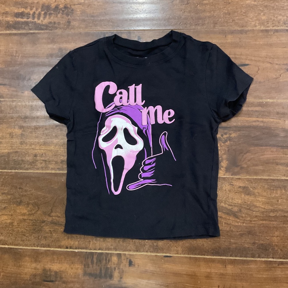 Ghost Face Scream Call Me Graphic Tee Bioworld Black Purple Kids Size M